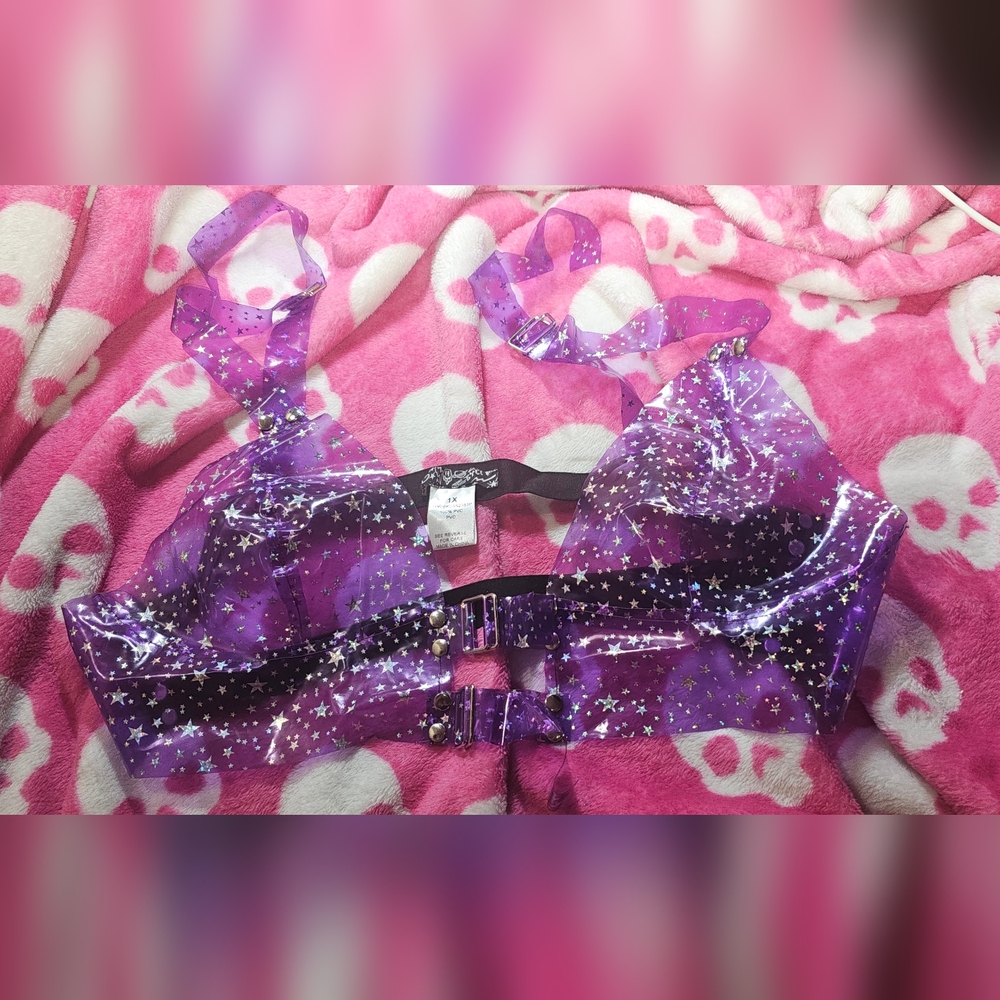 ** check Listing! * NWOT DOLLS KILL 1X PVC PURPLE STARS HARNESS TOP